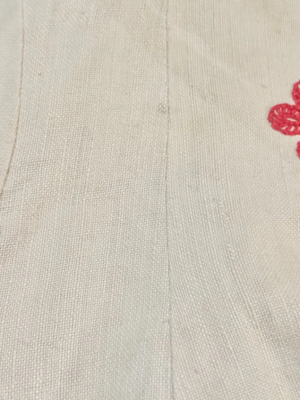 Vintage White Linen Handmade Embroidered Hungarian Folk Style Dress